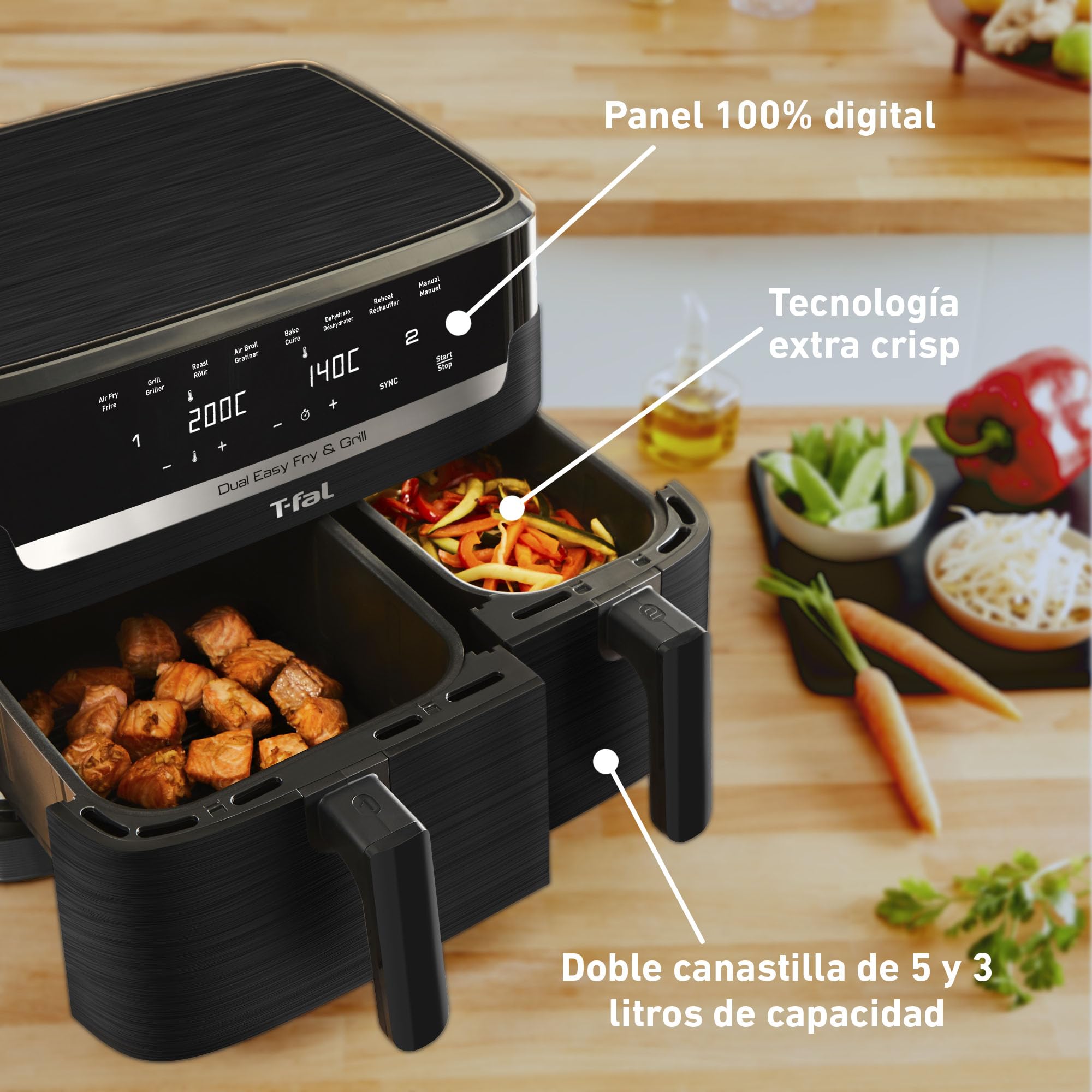 Amazon.co.jp: T-fal デュアルエアフライヤー 8.3L 総容量 デュアル