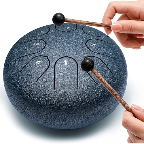Miniatura 10 de Tambor de lengüetas de acero, instrumento de percusión, tambor de mano, tambor para chakras con bolsa de viaje acolchada, mazos, para meditación,