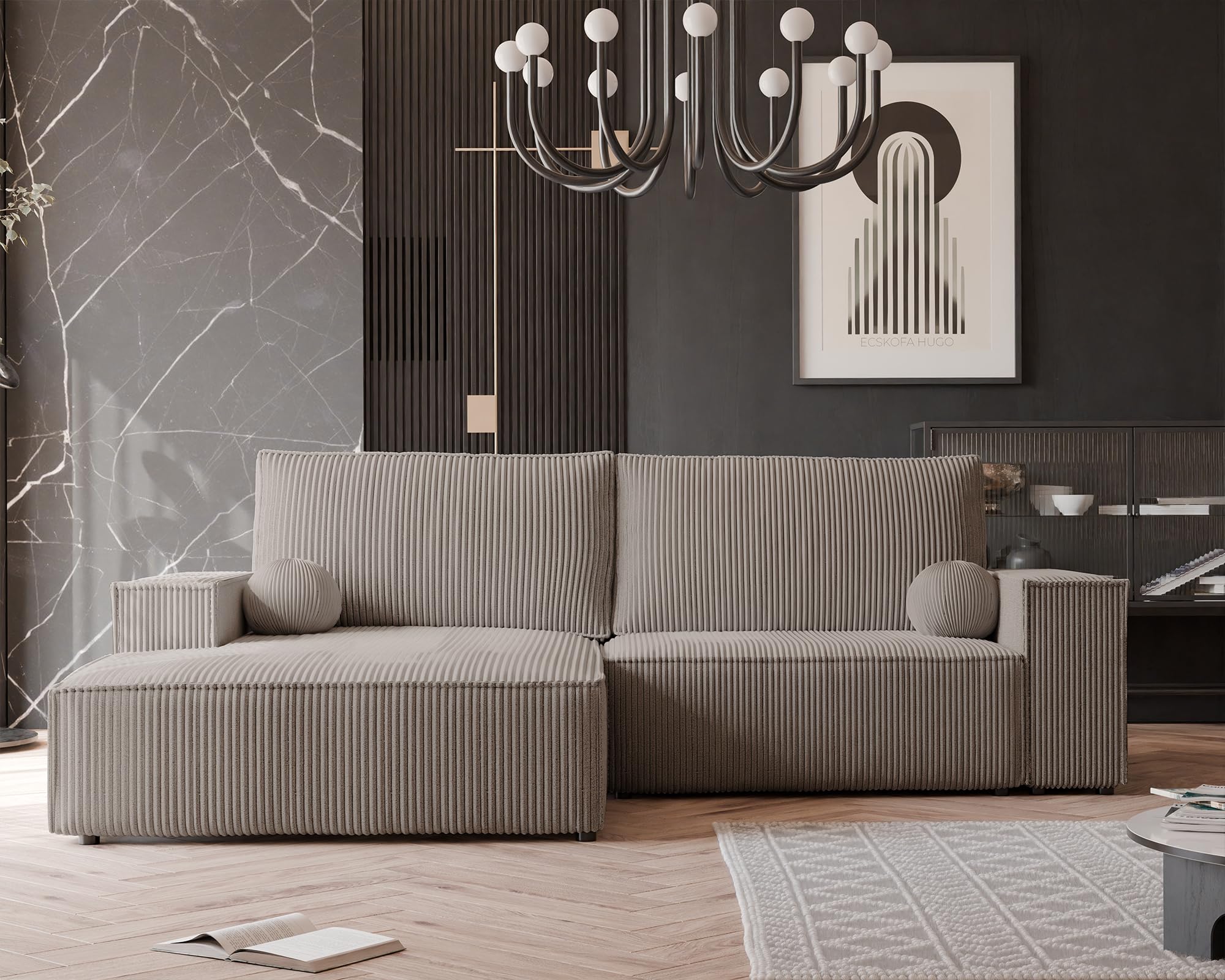 Canapé D'angle Convertible GREKPOL 255x148 Cm – Tissu Velours Côtelé POSO – Avec Rangement – 3 Places – Lit 204x135 Cm – Modèle Gauche - 2