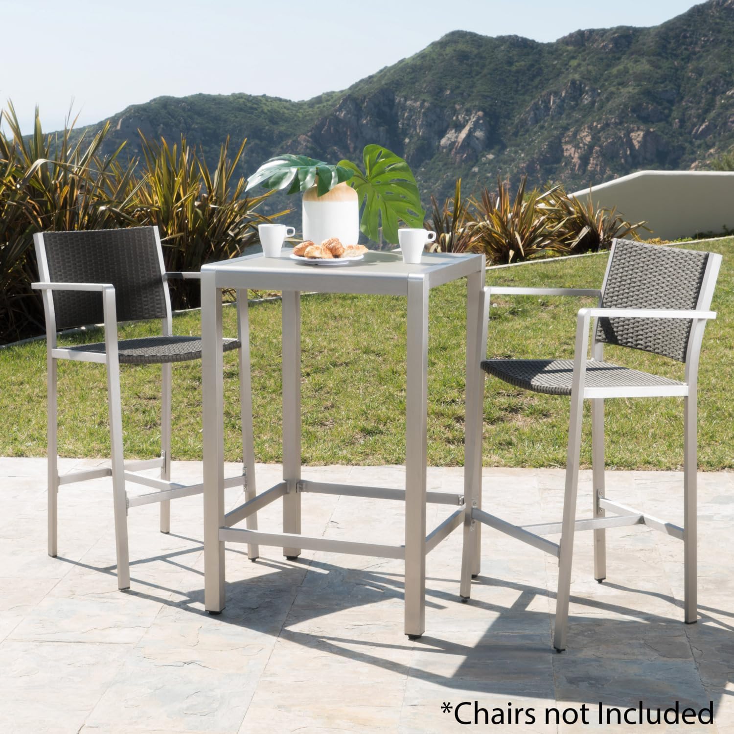 Grey Aluminium Glass Top Bar Table for Patio and Outdoor Entertaining