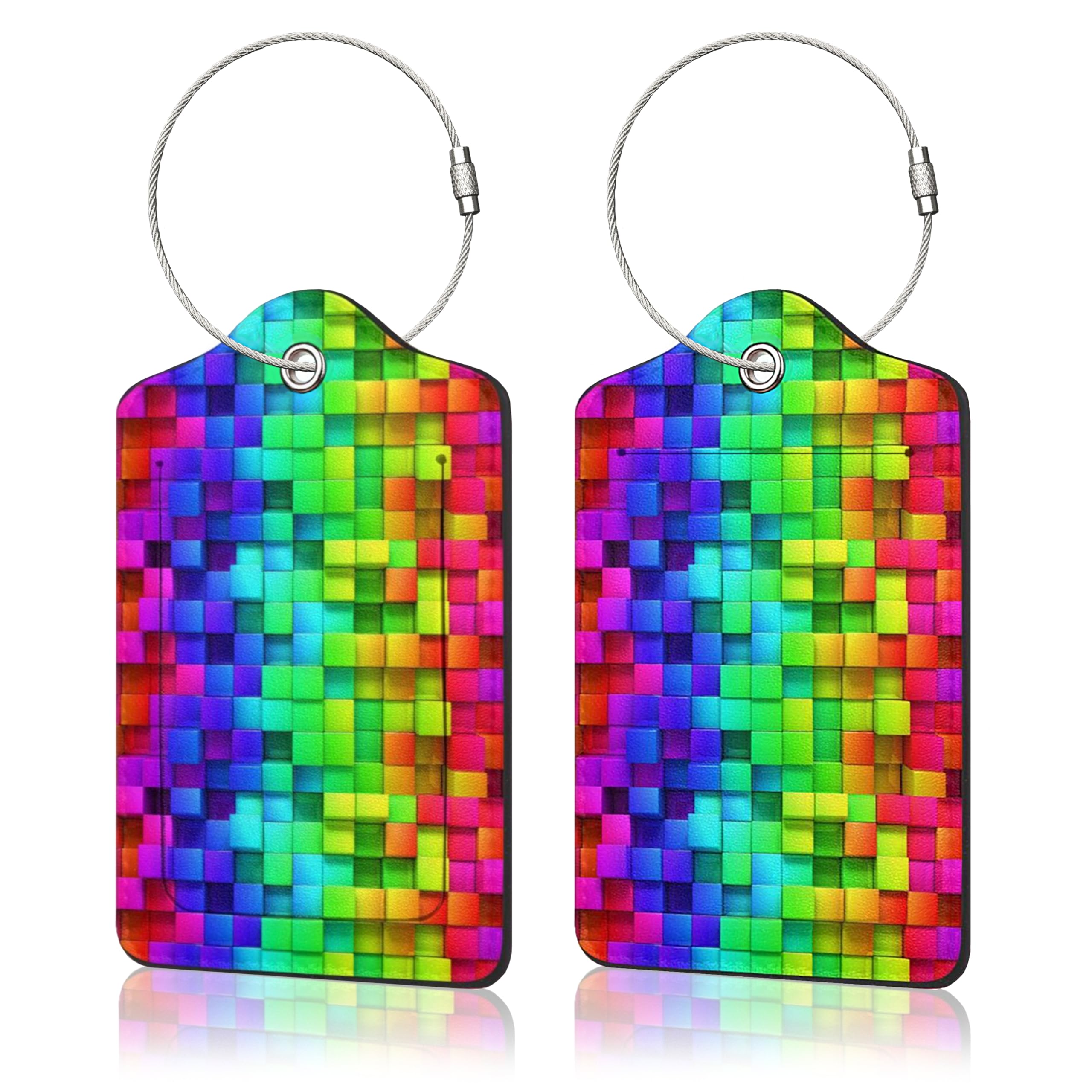 2 Pack Luggage Tags for Travel PU Leather Luggage Tag Name ID Labels with Privacy Cover for Suitcases Women Men Kids Girls (Color Grid)