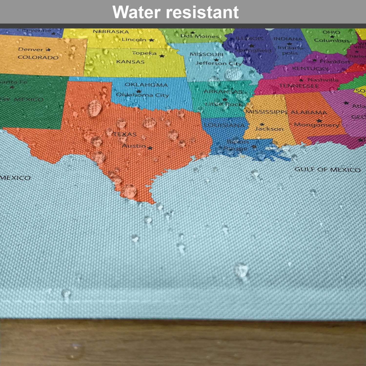 Lunarable USA Place Mats Set of 4, Map of America USA with States and Capitals City California Texas New York, Washable Fabric Placemats for Dining Table, Standard Size, Pale Blue
