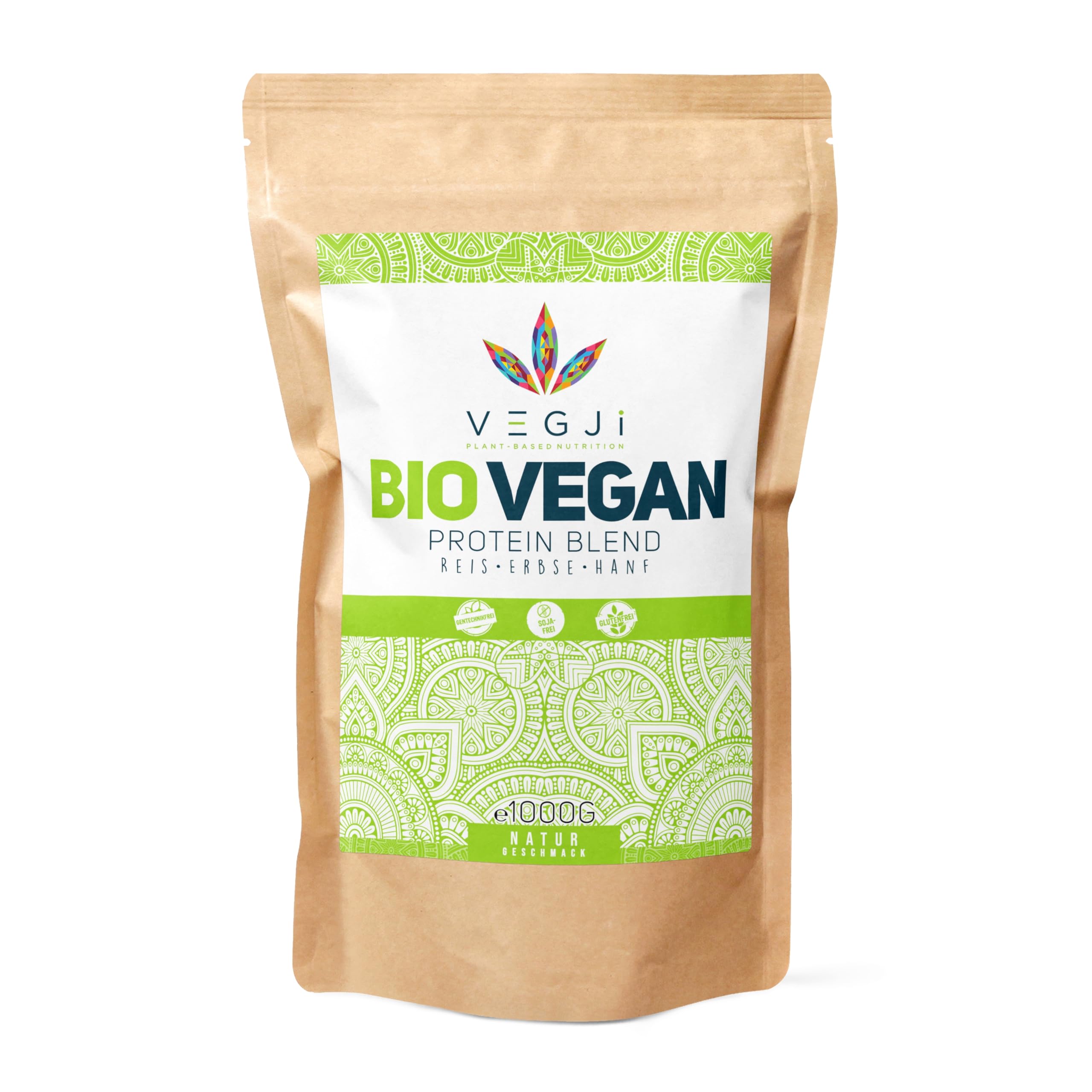 VEGJi Bio Vegan Protein Blend 1000g | Bio Erbsen-, Reis- & Hanfprotein | Hoher Proteingehalt | Ohne Süßungsmittel | Natürliche Zutaten (Geschmack: Natur)