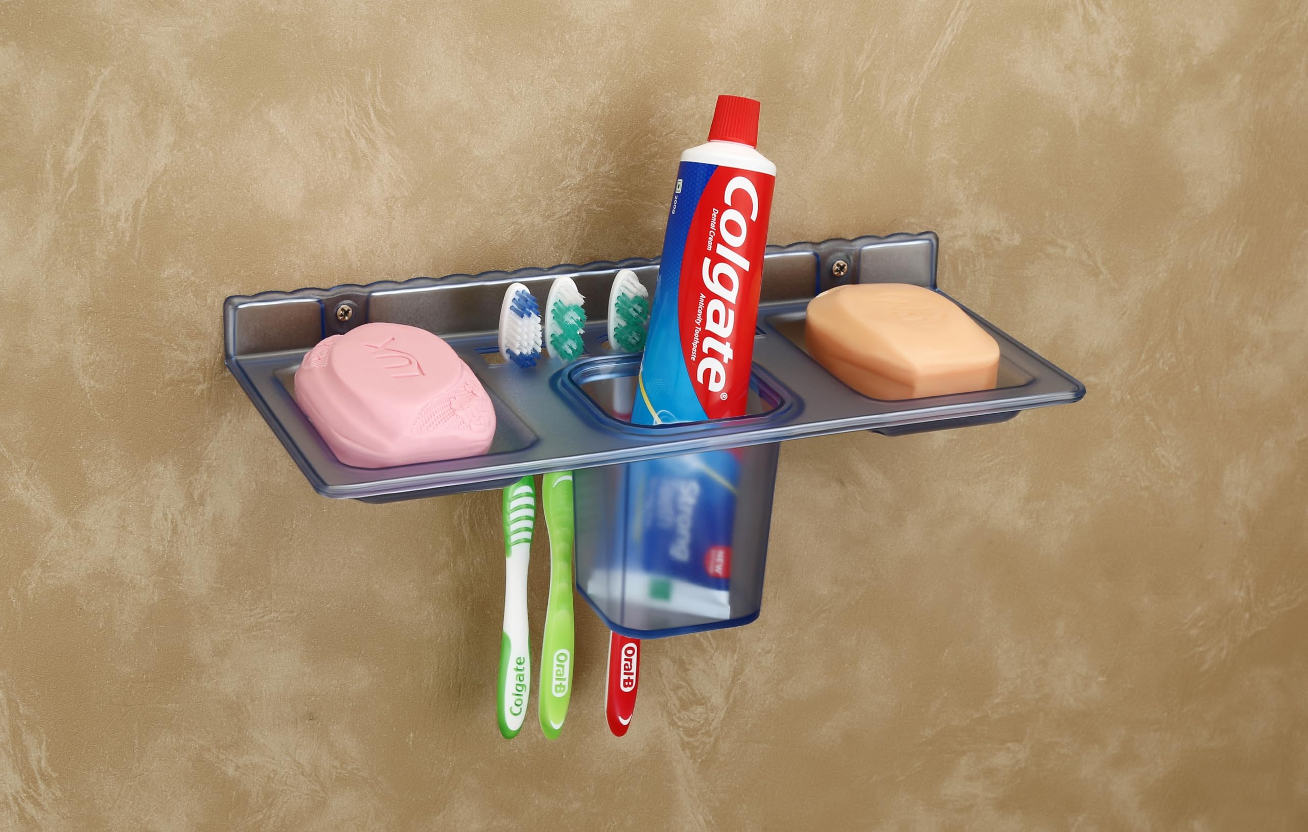 HAPPI Unbreakable ABS Plastic 4 in 1 Soap Dish Holder Glass Tumbler and Tooth Brush Holders, Soap Stand, Soap Case, Soap Holder Stand Wall Mounted for Bathroom (Blue) (B0CW653QK2) Amazon Price History, Amazon Price Tracker