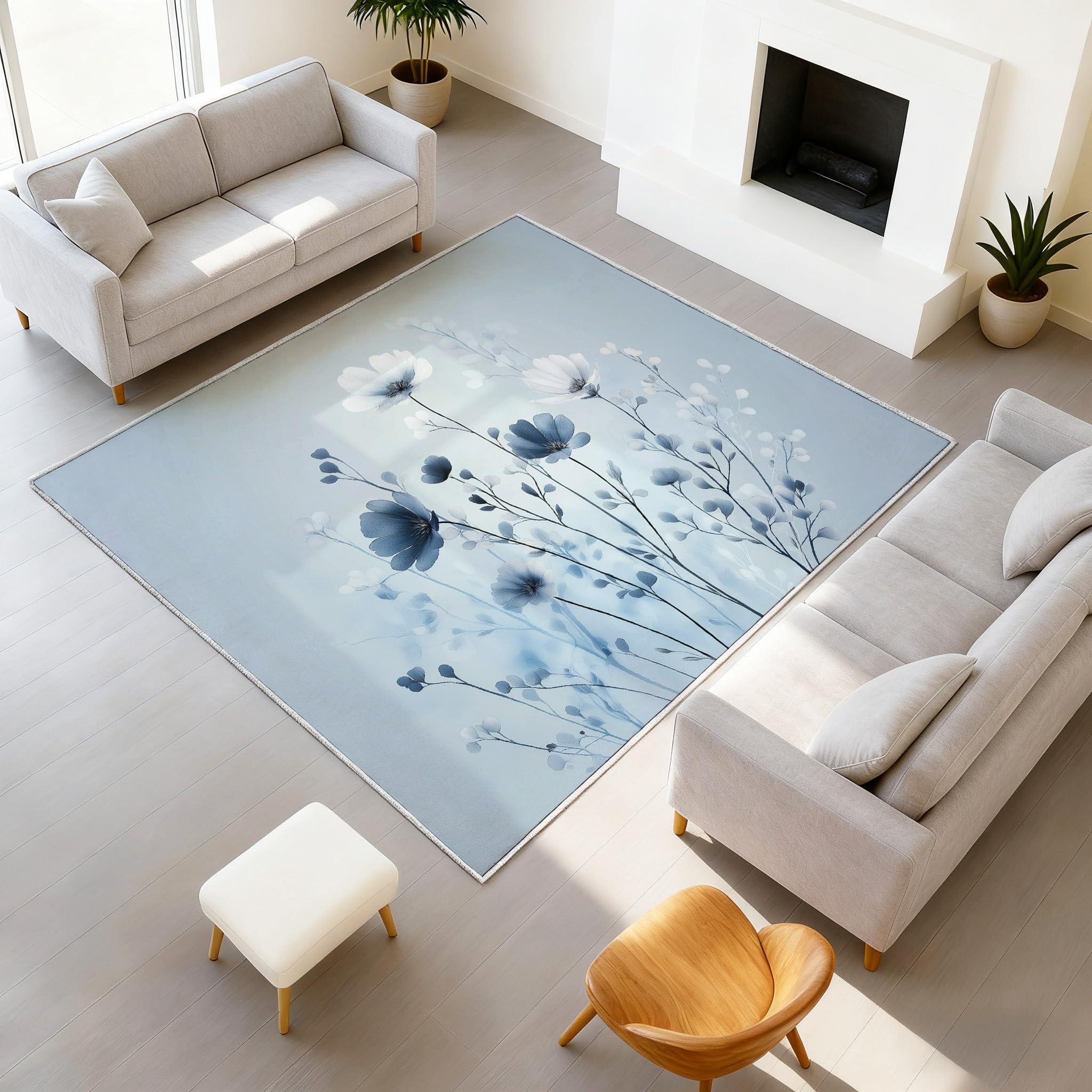 Tapis aquarelle lavable et antidérapant bleu 120x160 cm pour sécuriser et sublimer votre salon
