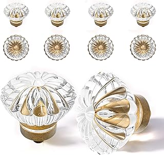 Crystal Cabinet Knobs Cabinets Knob, 8 Pack Flower Antique Brass Vintage...