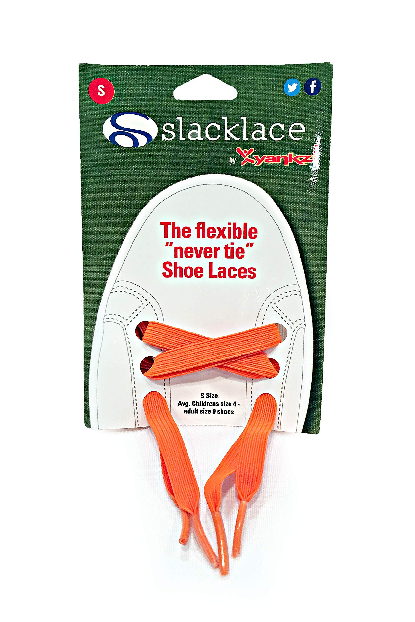 Slacklace Flat Elastic Shoe Laces No Lock, No Re-Tie, Orange, Small