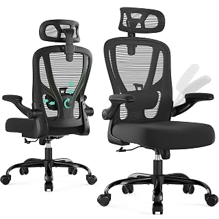 Office Chair Ergonomic Desk Chair - Mesh High Back Office Chair with Headrests Wheels Lumbar Support Home Desk Office Chairs Flip up Armrest Executive Rolling Swivel Task Computer Chair Black - Amazon product rated Grade C
