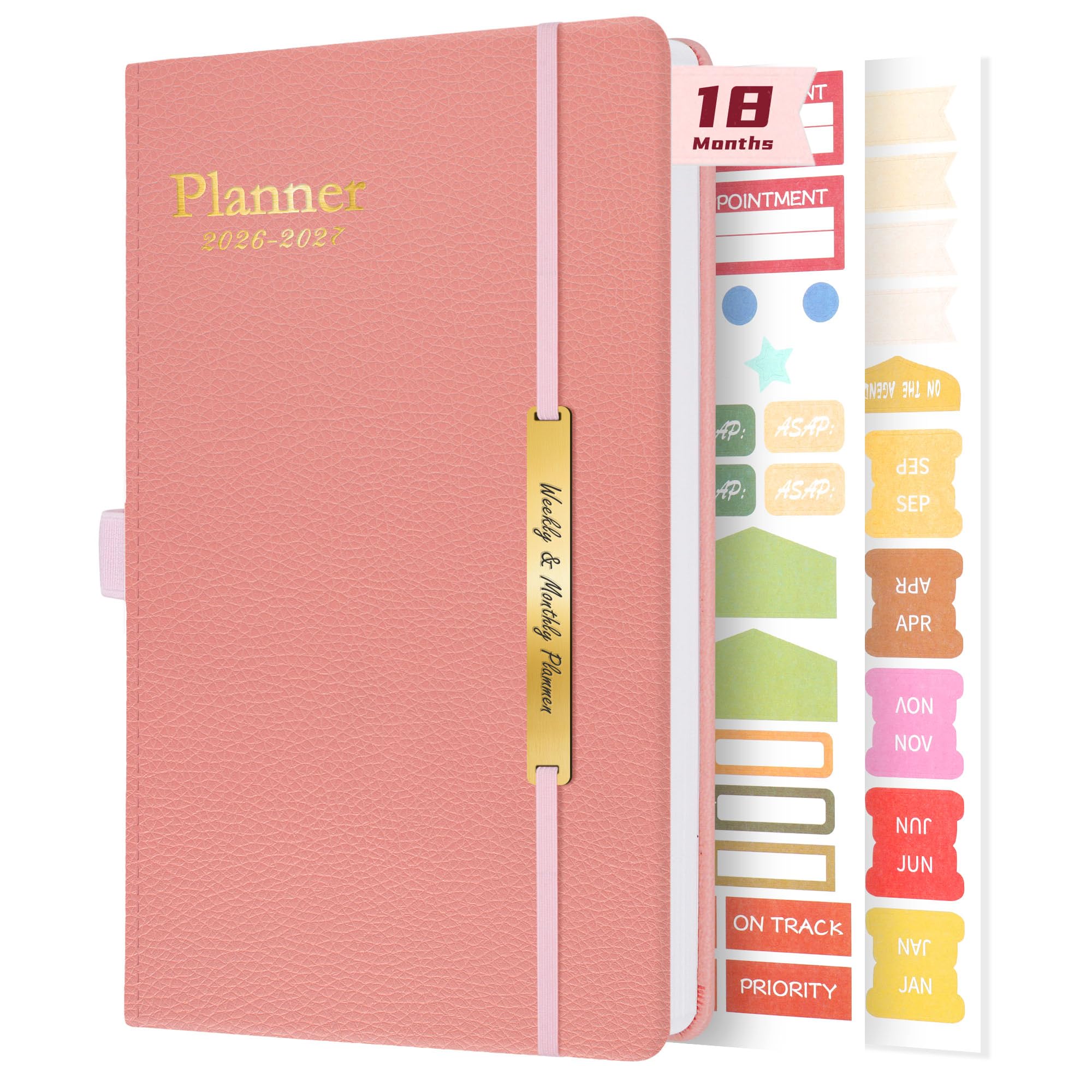 2026 Diary A5 Week to View - 18 Monthly Academic Planner with Soft Leather Cover - Teacher Diary Day per Page - Work Planners Notebook with Pen Ring Appointment Book for Students Business(Pink)