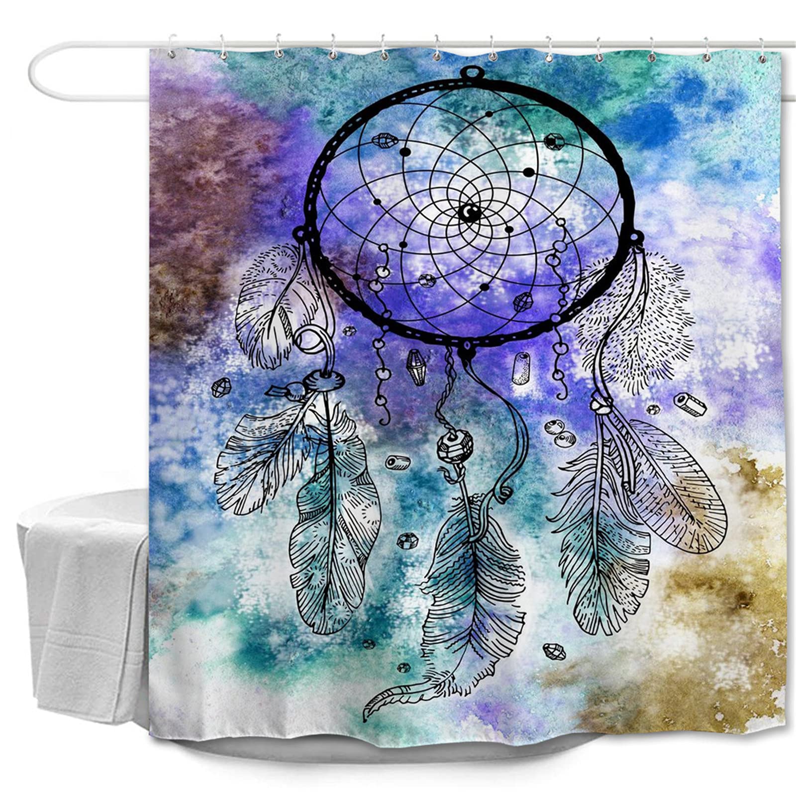 Oduo Dreamcatcher Shower Curtains Mould Proof Resistant Washable, 3D Print Shower Curtains Waterproof Bath Curtain With 10-12 Hooks - Shower Curtain For Bathroom (,90X180cm)