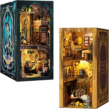 CUTEBEE Book Nook Kit - DIY Miniature House Dollhouse Kit for Adult and Teens, Booknook Bookshelf Decor Alley Model Build with LED Light, Gifts for Family and Friends