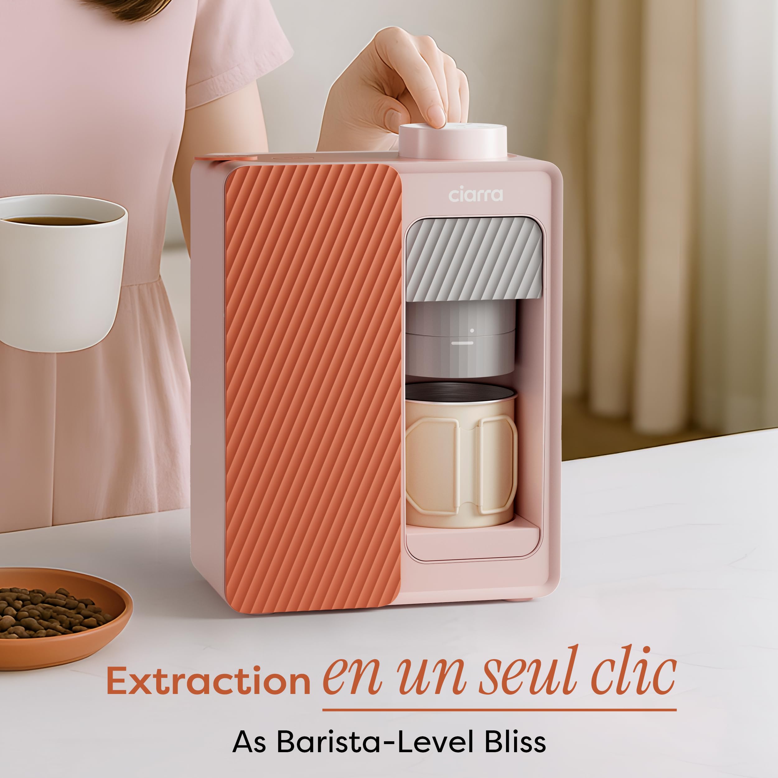 CIARRA Bloom Box Cafetière Portable - Machine à Espresso Nomade 15 Bars, Chauffage & Nettoyage Automatiques, Double Alimentation (Batterie & Secteur), Réservoir 180 ml - CBPCM551-P
