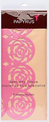 Miniatura 6 de Papyrus Papel de seda de 8 hojas (rosa y melocotón con bordes rosados) para regalos, decoraciones, manualidades, bricolaje y más