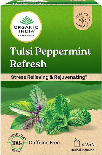 ORGANIC INDIA Tulsi Peppermint Refresh 25 Tea Bags || Stress Relieving &amp; Rejuvenating || Feeling Refreshed || Tulsi Tea - ...