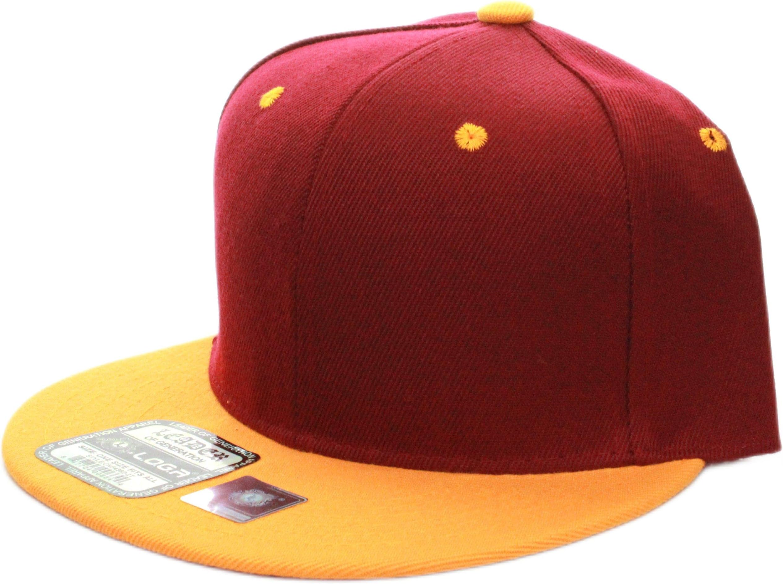 L.O.G.A Plain Flat Bill Visor Blank Snapback Hat Cap with Adjustable Snaps - Burgundy-Yellow