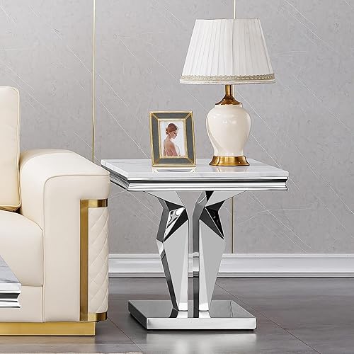 Miniatura 56 de SSLine Mesa de Centro Rectangular de Mármol Sintético para Sala de Estar, Mesa Central Moderna de Mármol Blanco de Lujo con Base de Diamante Mesa de