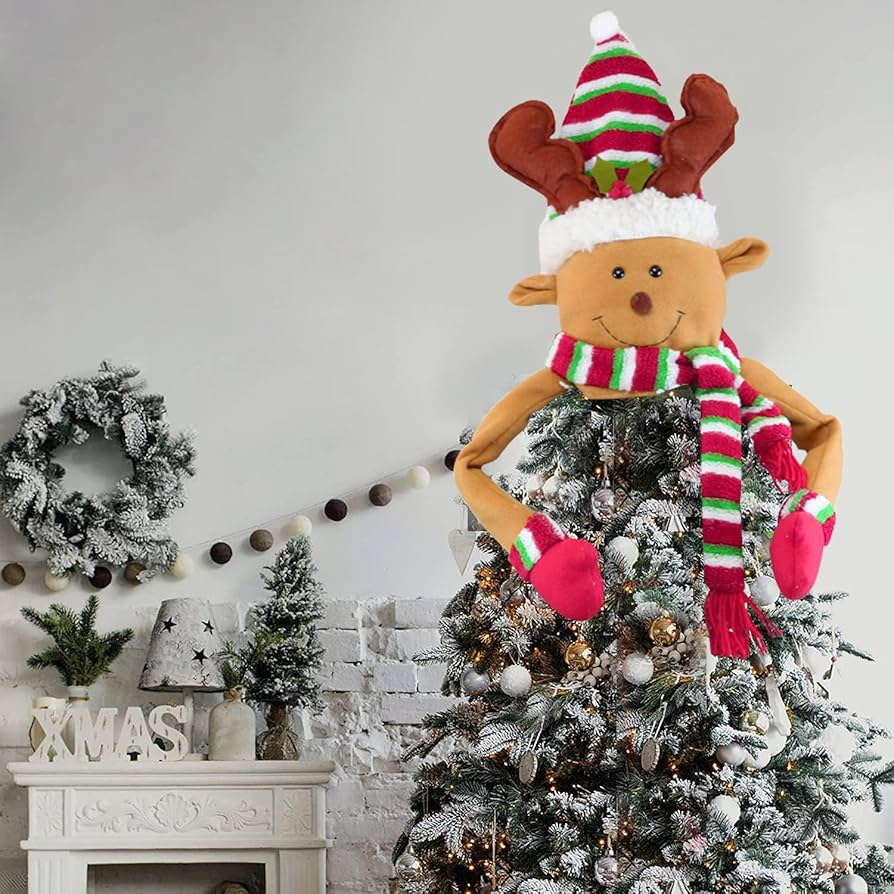 Santa and reindeer christmas tree topper Clearance