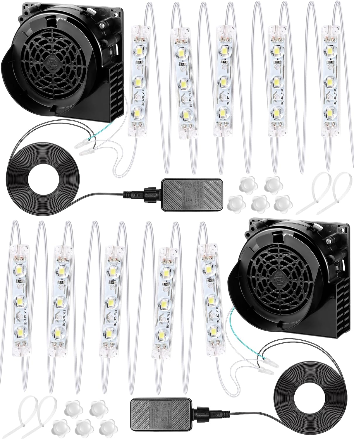 2 Sets Replacement 1.2A Air Blower Fan with 5 Light String Large Inflatable Air Fan Blower 12V 1.5A Adapter for Xmas Holiday Yard Inflatables Fan Blower Decor with 4 Zip Ties