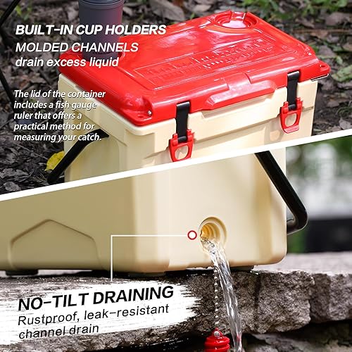 Miniatura 2 de EchoSmile Enfriador portátil aislado de 12 a 30 cuartos de galón, refrigerador rotomoldeado con anillo de sellado, caja de hielo ligera, enfriador