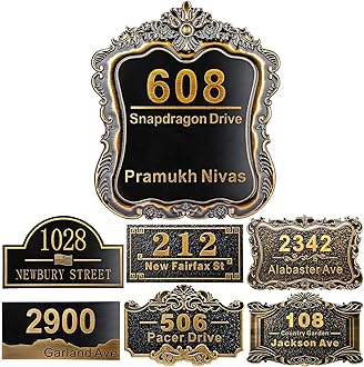 Personalized House Address Plaque 12" Cast Numbers for Outside Custom Street Name Address Sign Plate Vintage for Mailbox Door Room Classic Wall Outdoor Antique Brass
