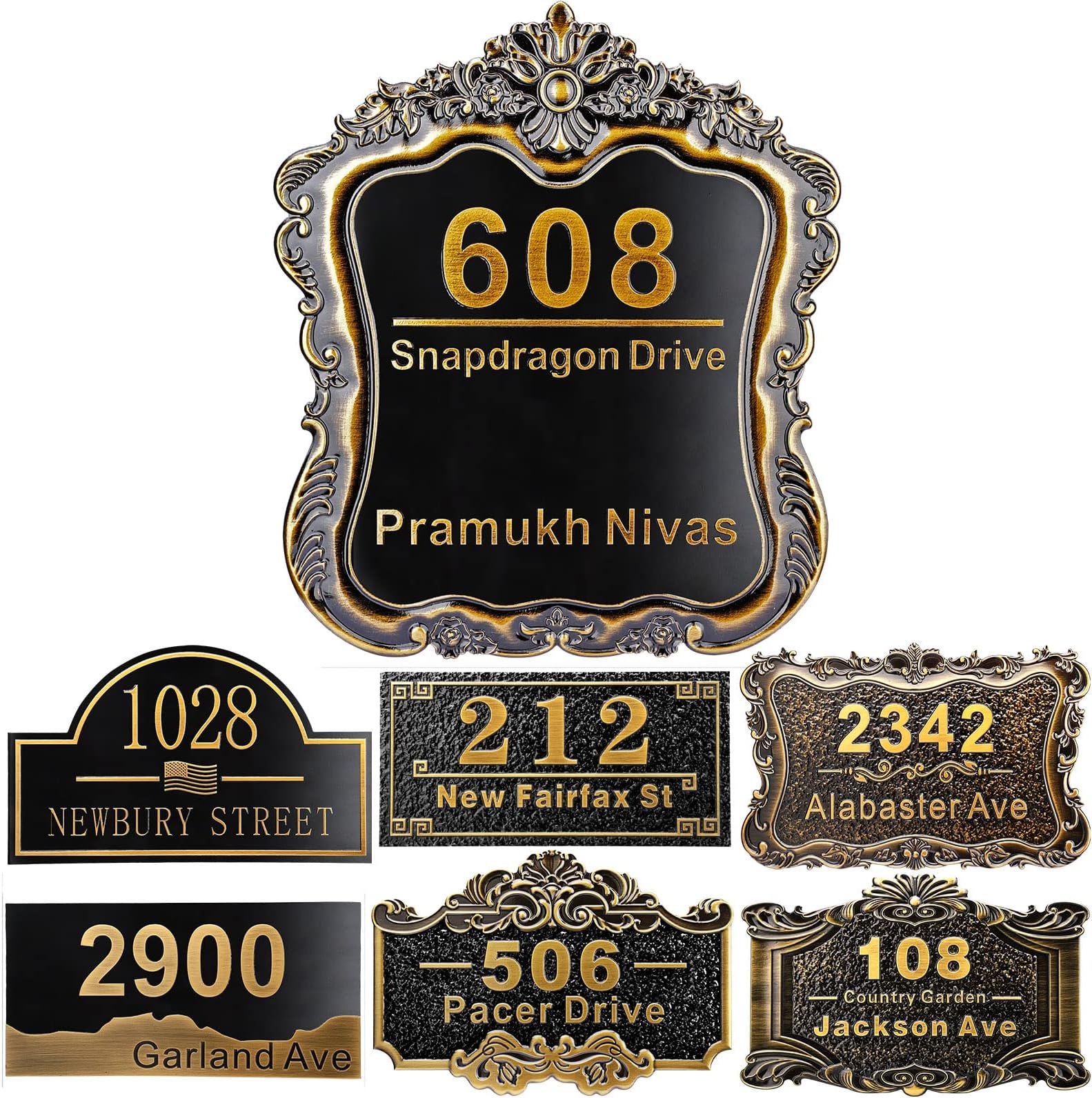 Personalized House Address Plaque 12" Cast Numbers for Outside Custom Street Name Address Sign Plate Vintage for Mailbox Door Room Classic Wall Outdoor Antique Brass