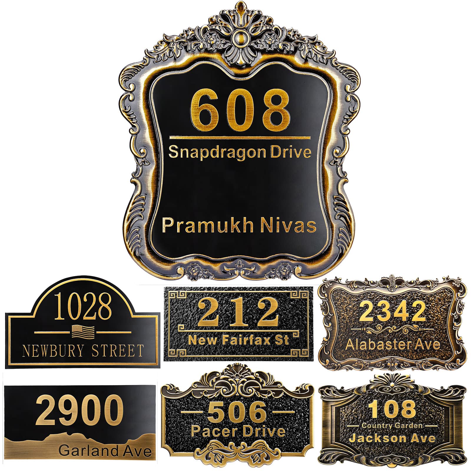 Personalized House Address Plaque 12" Cast Numbers for Outside Custom Street Name Address Sign Plate Vintage for Mailbox Door Room Classic Wall Outdoor Antique Brass