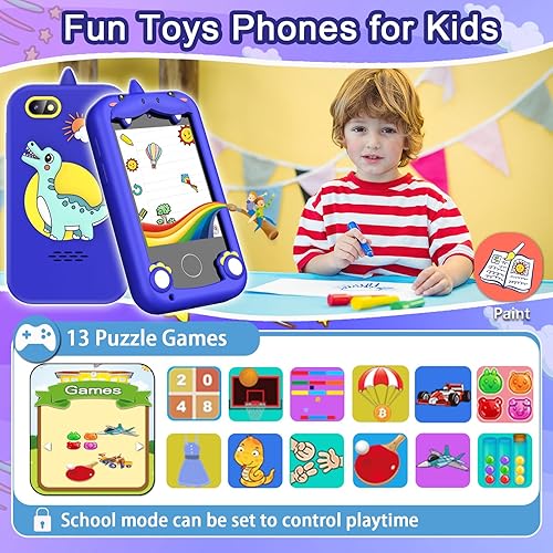 Miniatura 27 de Teléfono inteligente para niños para niñas, regalos de cumpleaños de Navidad para niñas de 3 a 10 años, teléfono celular, pantalla táctil de 2.8