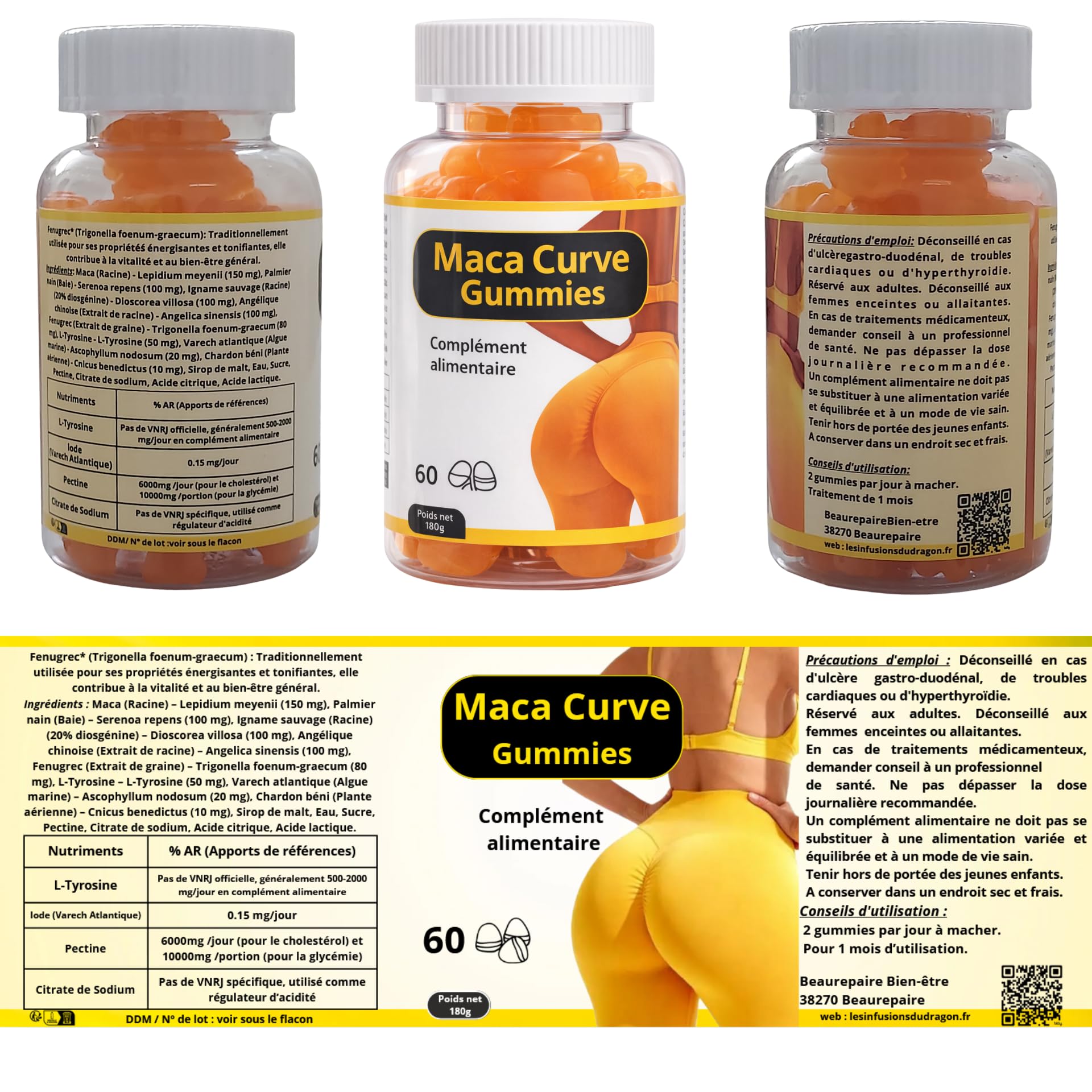 Lot de 2 – Maca Curve Gummies – Complément Alimentaire – Maca & Fenugrec – 120 Gummies – Forme, Silhouette & Courbes Naturelles