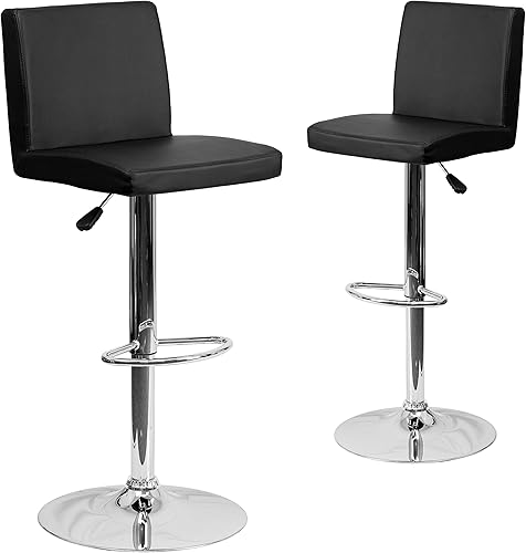 Miniatura 9 de Flash Furniture Taburete de bar contemporáneo de vinilo negro ajustable con panel trasero y base cromada (paquete de 1) Negro