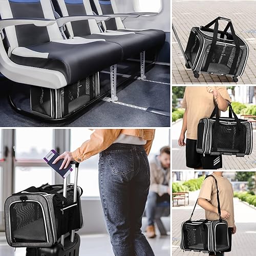 Miniatura 33 de BAGLHER Bolsa de transporte para perros con ruedas, aprobada por aerolíneas, lado suave, para viajes, para mascotas, tamaño pequeño, mediano