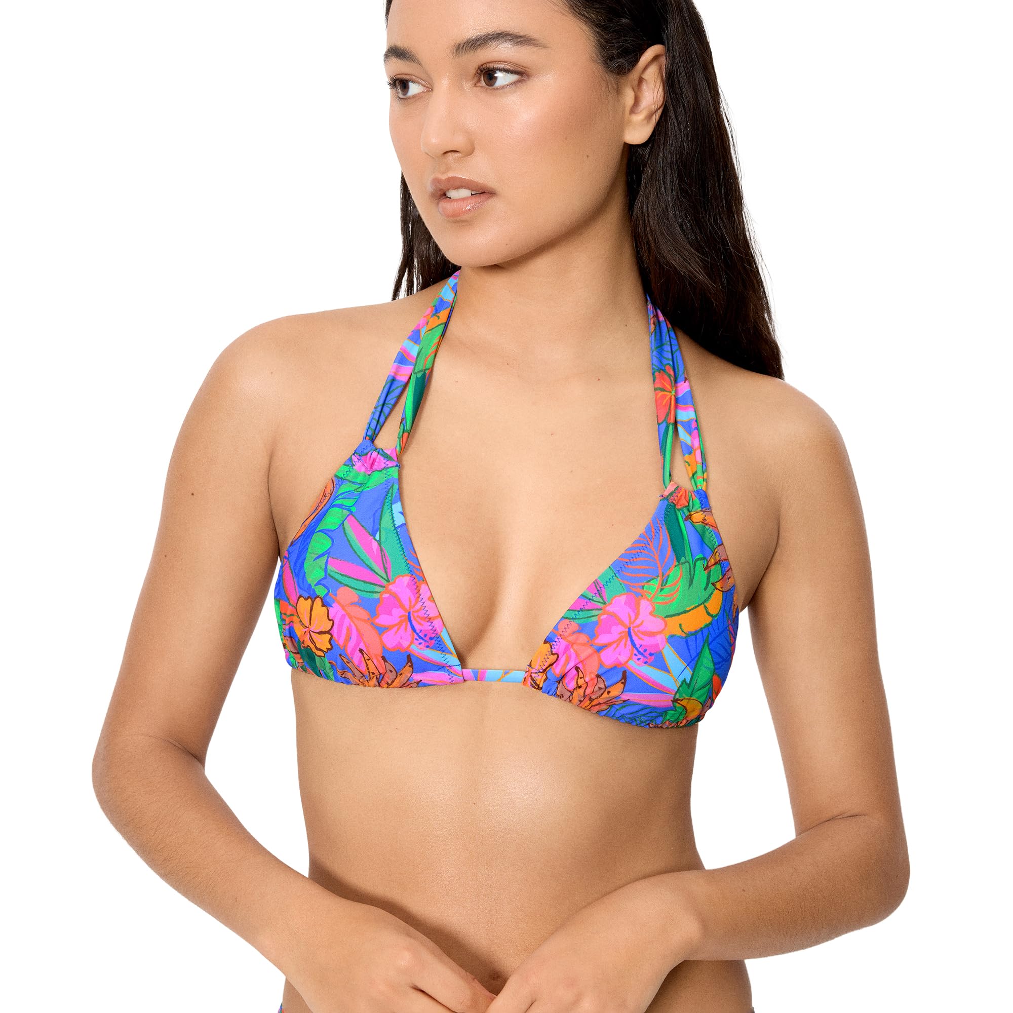YSABEL MORA. Top Bikini Triángulo Estampado Tropical Copa B. Sin Aro con Relleno Extraíble Anudado Al Cuello Y A La Espalda Adaptable A Distintas Tallas Y Copas .Colección Palms.