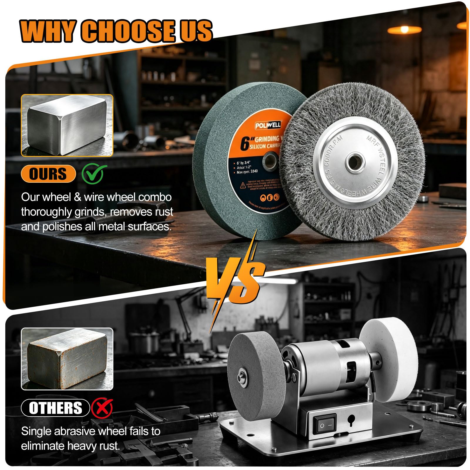 6" Bench Grinder Wheels - Grinding & Wire Brush Set -5 6" Bench Grinder Wheels - Grinding & Wire Brush Set -5
