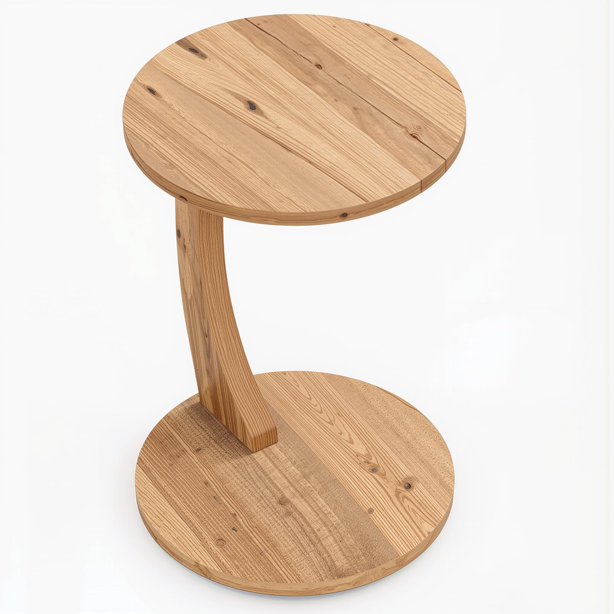 Beistelltisch C-Form, Sofatisch mit Rollen, Couchtisch rund Holz Optik, Laptoptisch Couch, 56 x 38 cm (Oak, C-Form Rund)