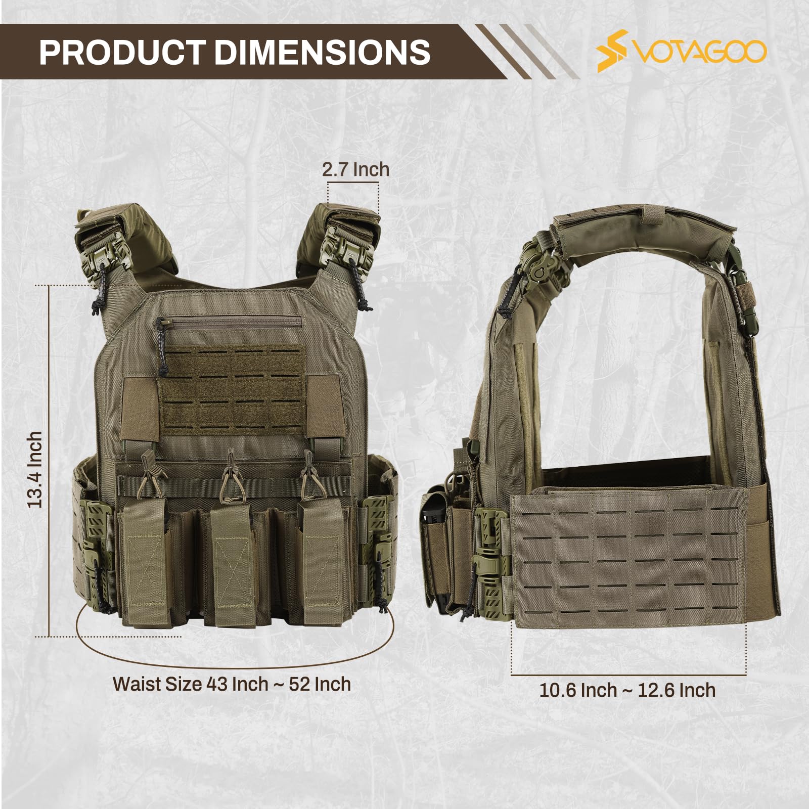 VOTAGOO GEAR Taktische Weste, Schnellverschluss, leichte Airsoft-Weste, verstellbare Gewichtsweste für Outdoor-Jagdtraining