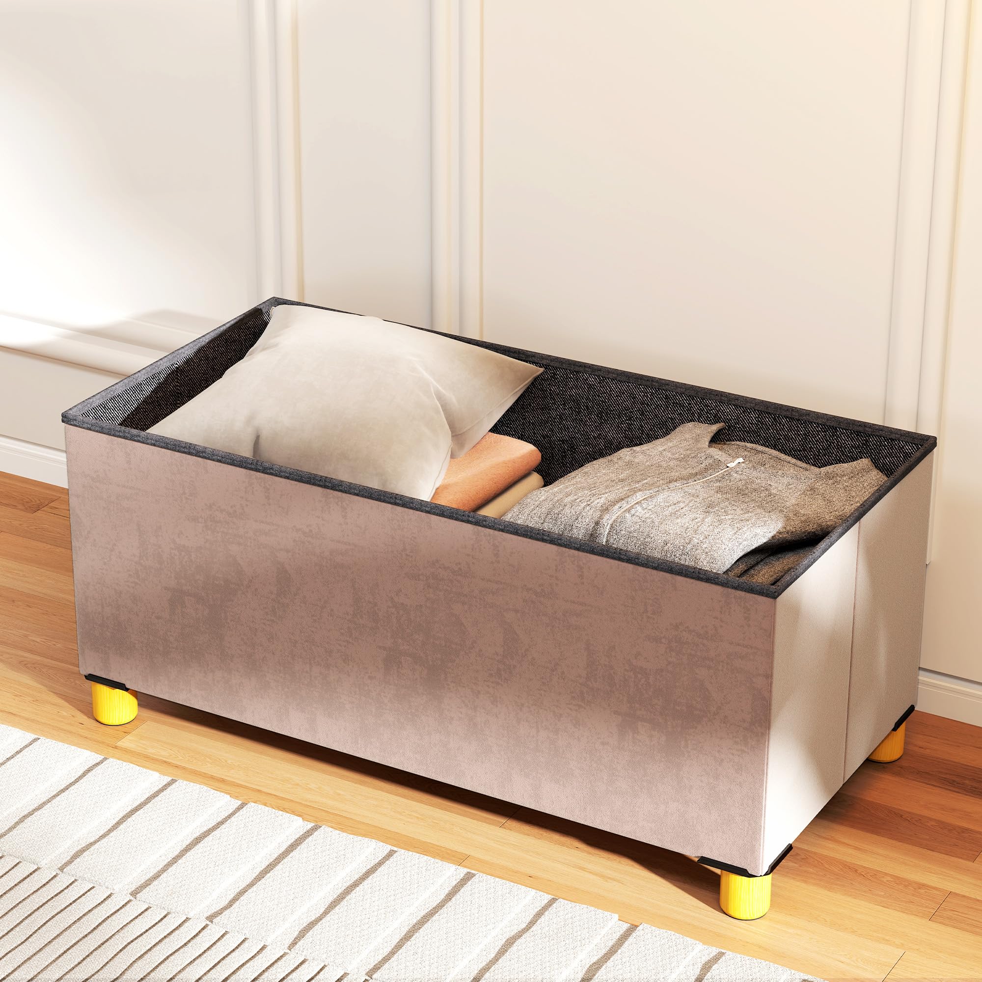 HOMCOM Banc de Rangement, Bout de lit, Pliable, 76 x 38 x 38 cm, Volume 67 L, capacité de Charge 120 kg, avec Couvercle, pour Chambre, Couloir, Salon, Rose