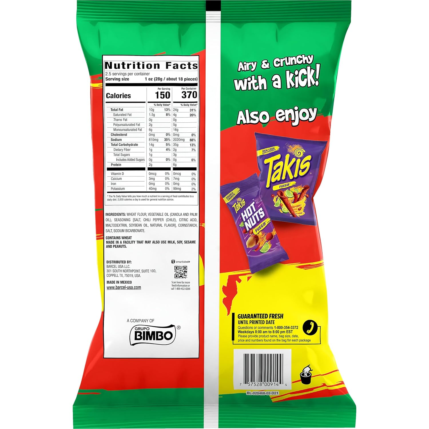 Barcel Chicharrones 12 ct, 2.5 oz Sharing Size Case, Chili Pepper & Lime Flavored Puffed Wheat Snack