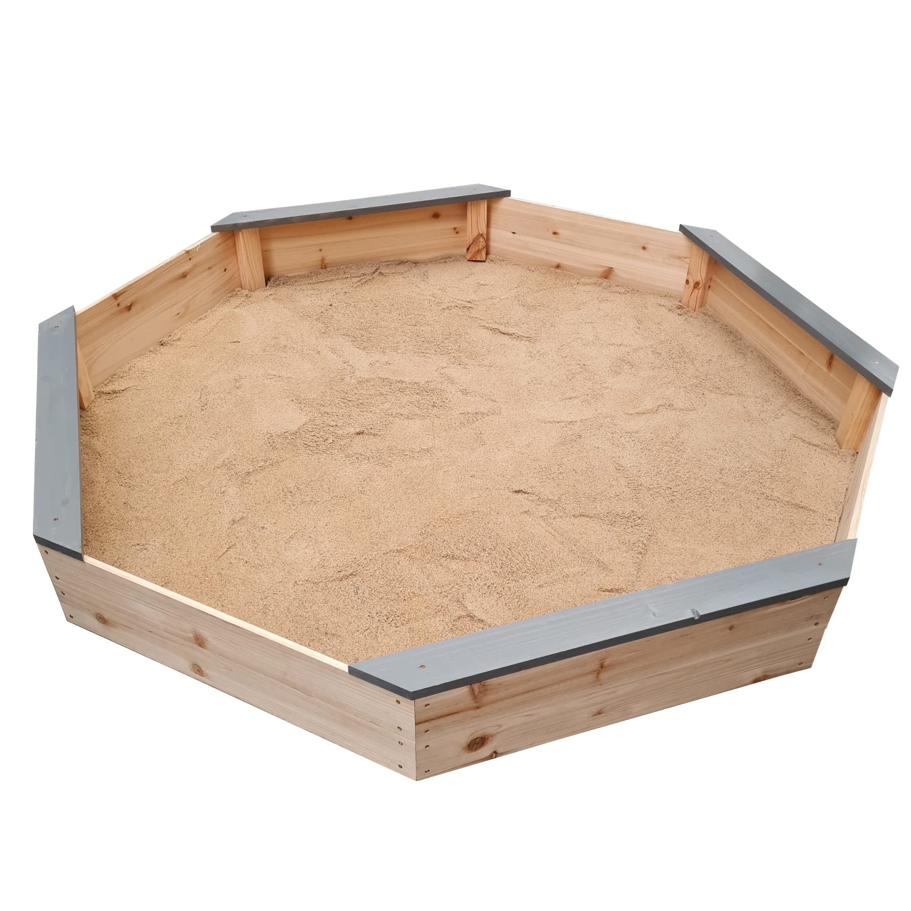 Loggyland Sandkasten mit Abdeckung 8-eckig und Sitzbrettern Sandkiste Sandbox aus Nadelholz