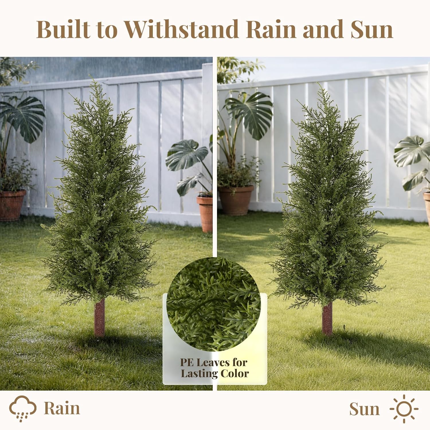 2FT Artificial Cedar Topiary Trees with Ground Spikes, Set of 2 Realistic Faux Cypress Trees UV Resistant Artificial Topiary Shrubs Fake Bushes for Indoor Outdoor Porch Garden