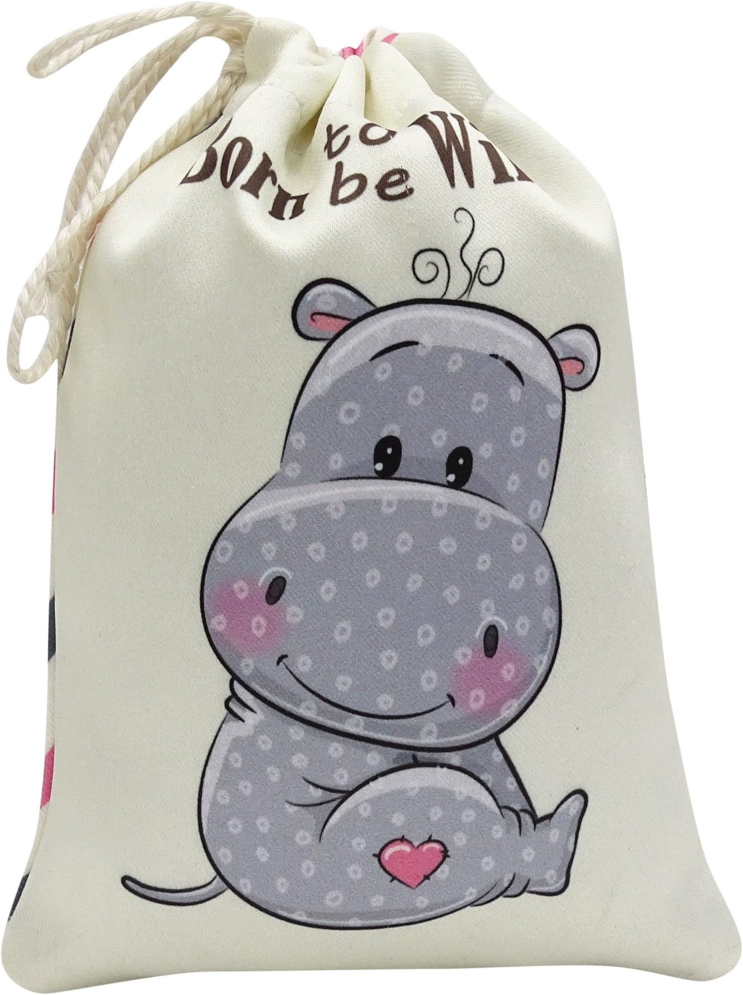 Darling Souvenir Born To Be Wild Favor Bags Hippo Print Birthday Party Thank You Drawstring Pouch, Pack Of 10