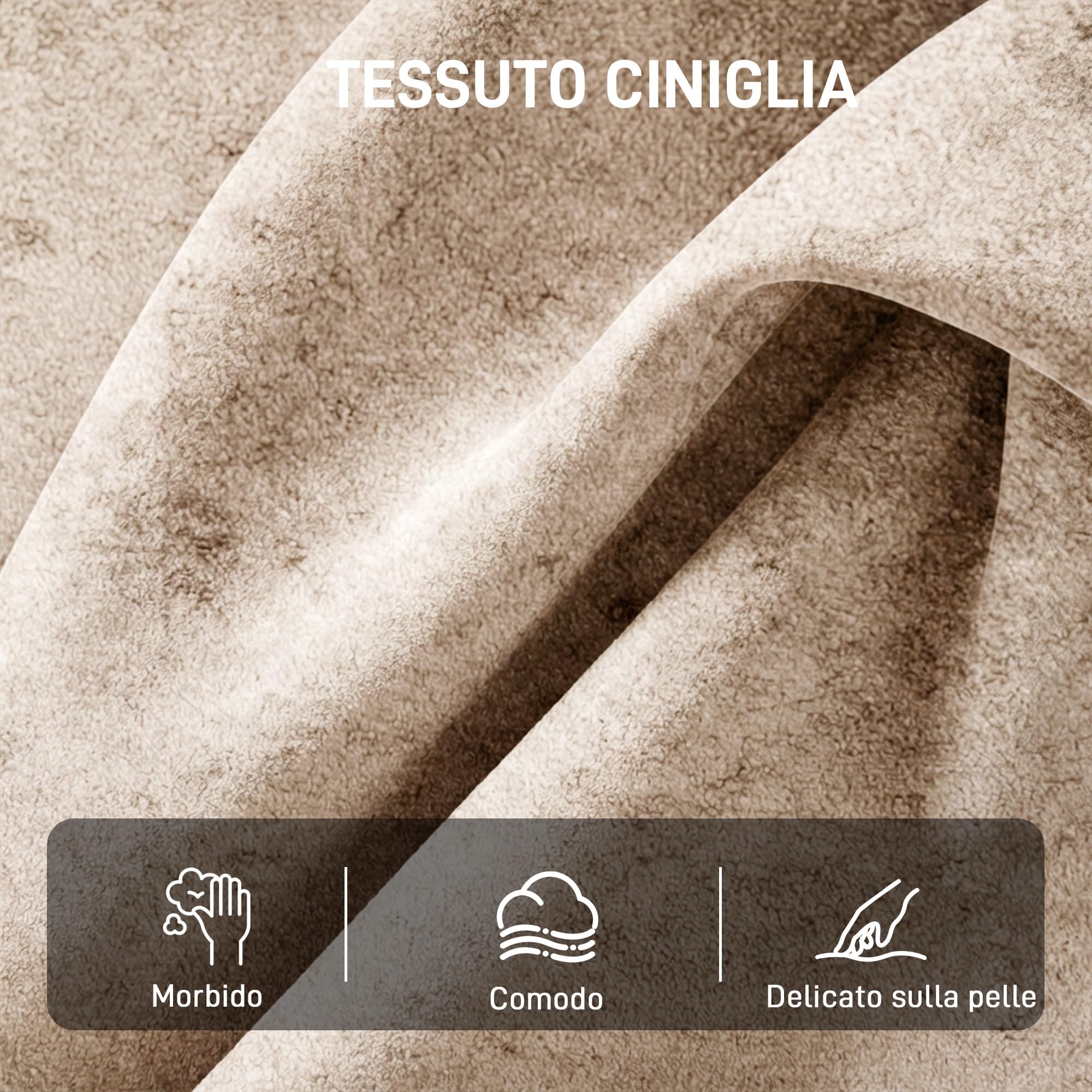 HOMCOM Poltrona Salotto Elegante in Ciniglia Poltroncina Moderna Beige | Struttura e Gambe in Legno Massello, per Soggiorno e Camera da Letto