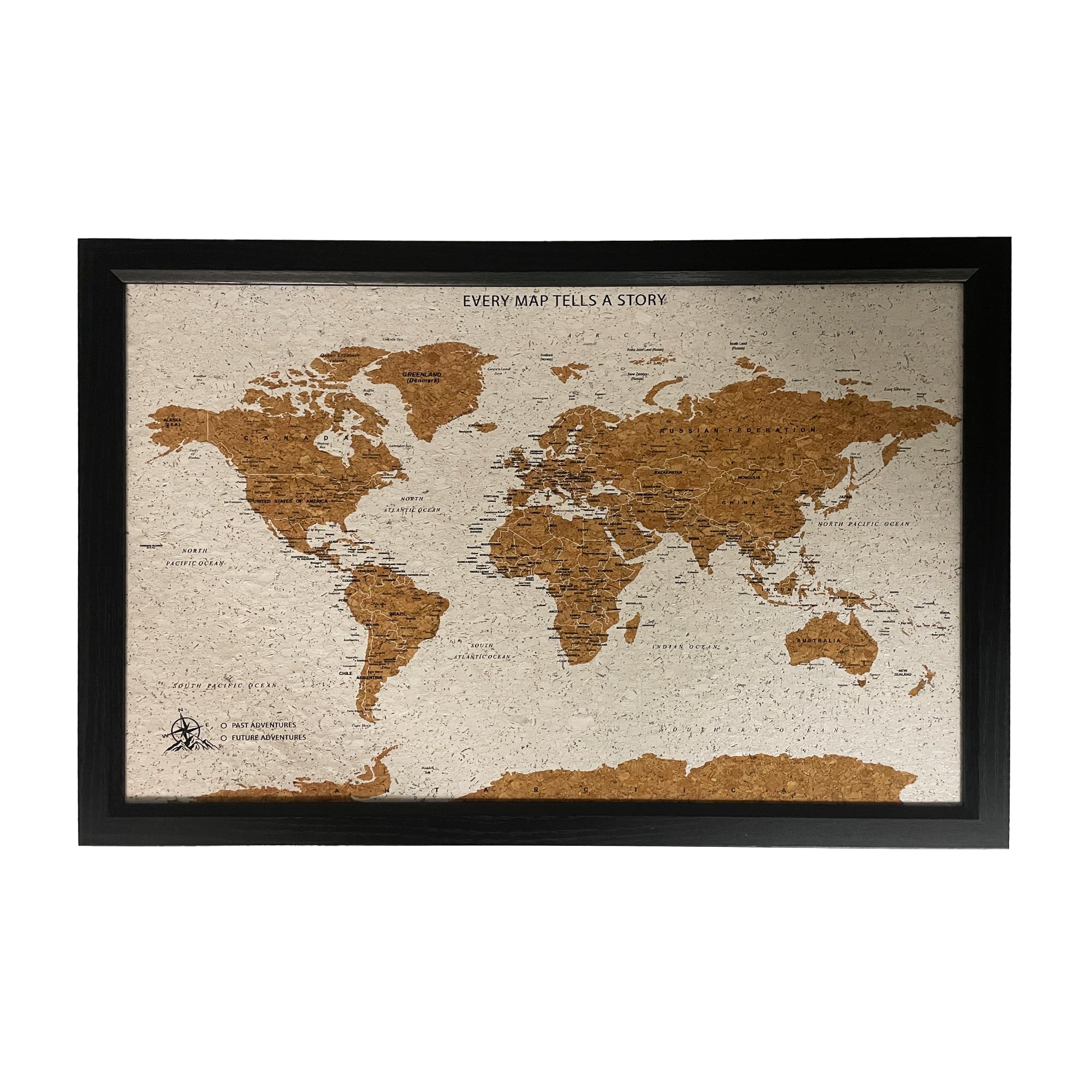 Gleneagles World Travel Map & Pin Board | Framed Pinboard | Cork Wooden Design | 70 Push Pins Included | Personalised Home Wanderlust Decor for Travelers (Black)