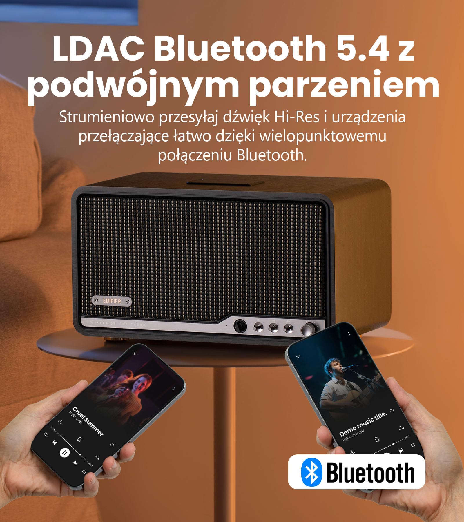Edifier S300 Retro Głośniki Biurkowe Z Airplay 2 I Mocą 80w, Czarny Orzech | Hi-Res Przewodowy I Bezprzewodowy, Bluetooth 5.4 Wielopunktowe, Wejścia Aux & Usb-c, Pilot, Do Systemów Multiroom