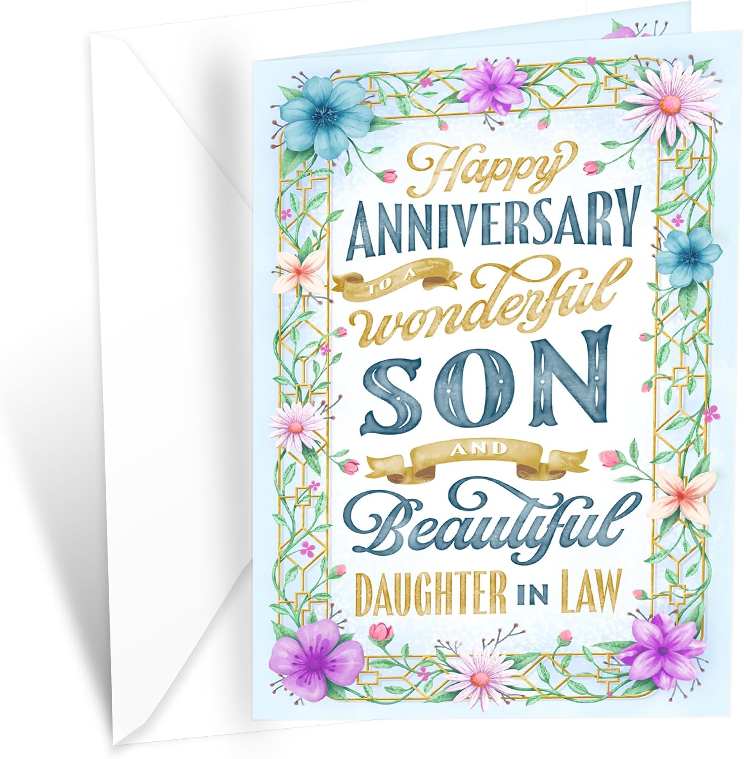Prime Greetings Son & Daughter In Law Anniversary Card, Made in America, Thick Card Stock with Premium Envelope Packaged in a Reusable Presentation Mailer, Eco-Friendly, 5in x 7.75in