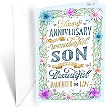 Prime Greetings Son & Daughter In Law Anniversary Card, Made in America, Thick Card Stock with Premium Envelope Packaged in a Reusable Presentation Mailer, Eco-Friendly, 5in x 7.75in