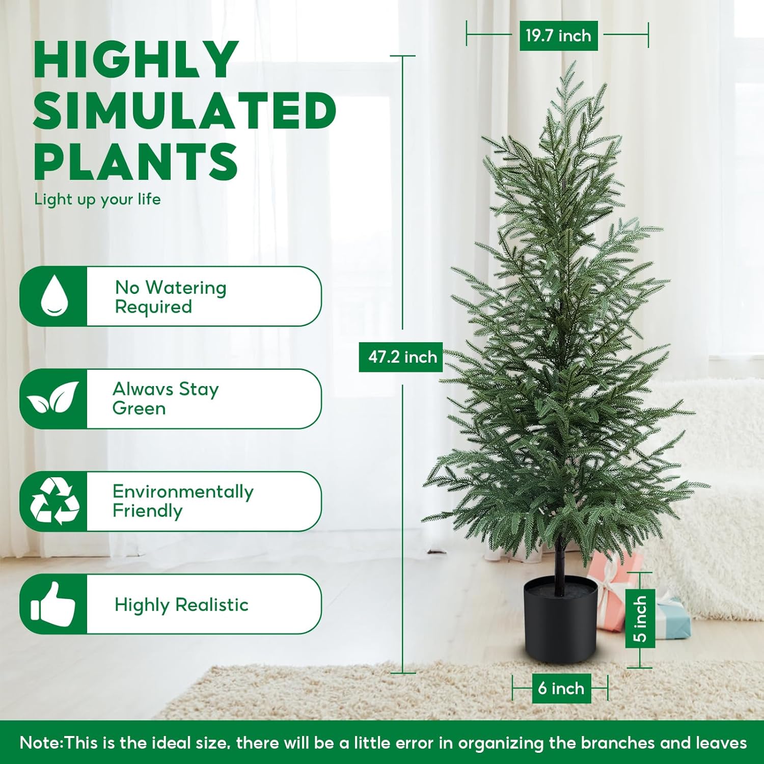 4FT Artificial Norfolk Pine Tree 2-Pack, Realistic UV Resistant Potted Plants for Christmas, Easy Fluff & Store, Indoor Outdoor Decor