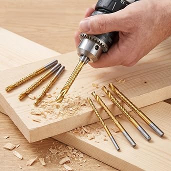 8 Pack Titanium Coated HSS Step Drill Bits, 3-10mm Hex Shank Serrated Side Cutting Bit Set, Precise Hole Enlarging & Grooving Tool for Wood Metal Plastic Aluminum
