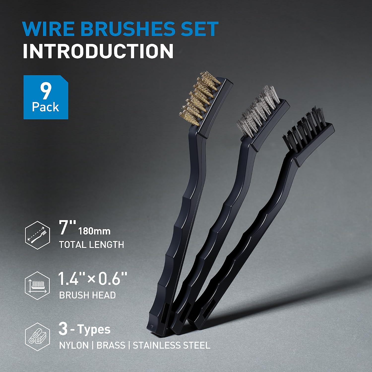 S SATC Mini Wire Brush Set 9 PCS, Small Brass/Stainless Steel/Nylon Wire Brushes, Scratch Wire Brush for Cleaning Rust, Paint Scrubbing image 2