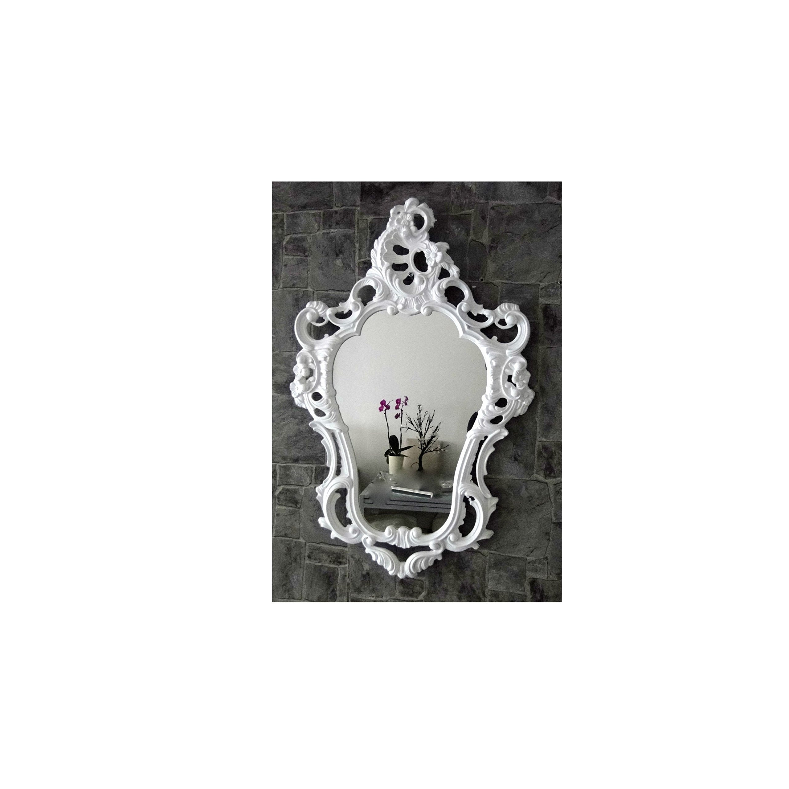 Specchio da parete esclusivo in stile barocco e rococò, 50 x 76 cm, colore: Bianco