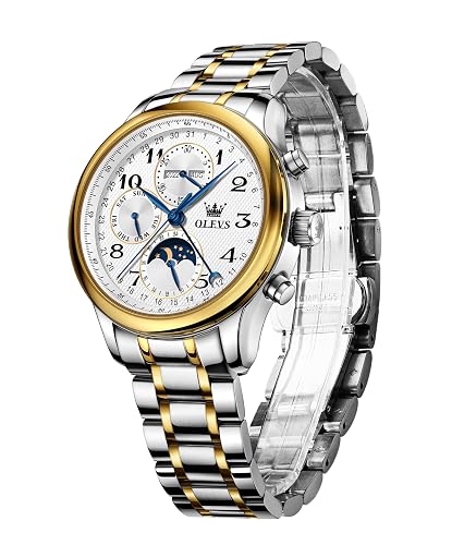 Automatic Watches for Men Multi Calendar Moonphase with 3ATM Waterproof