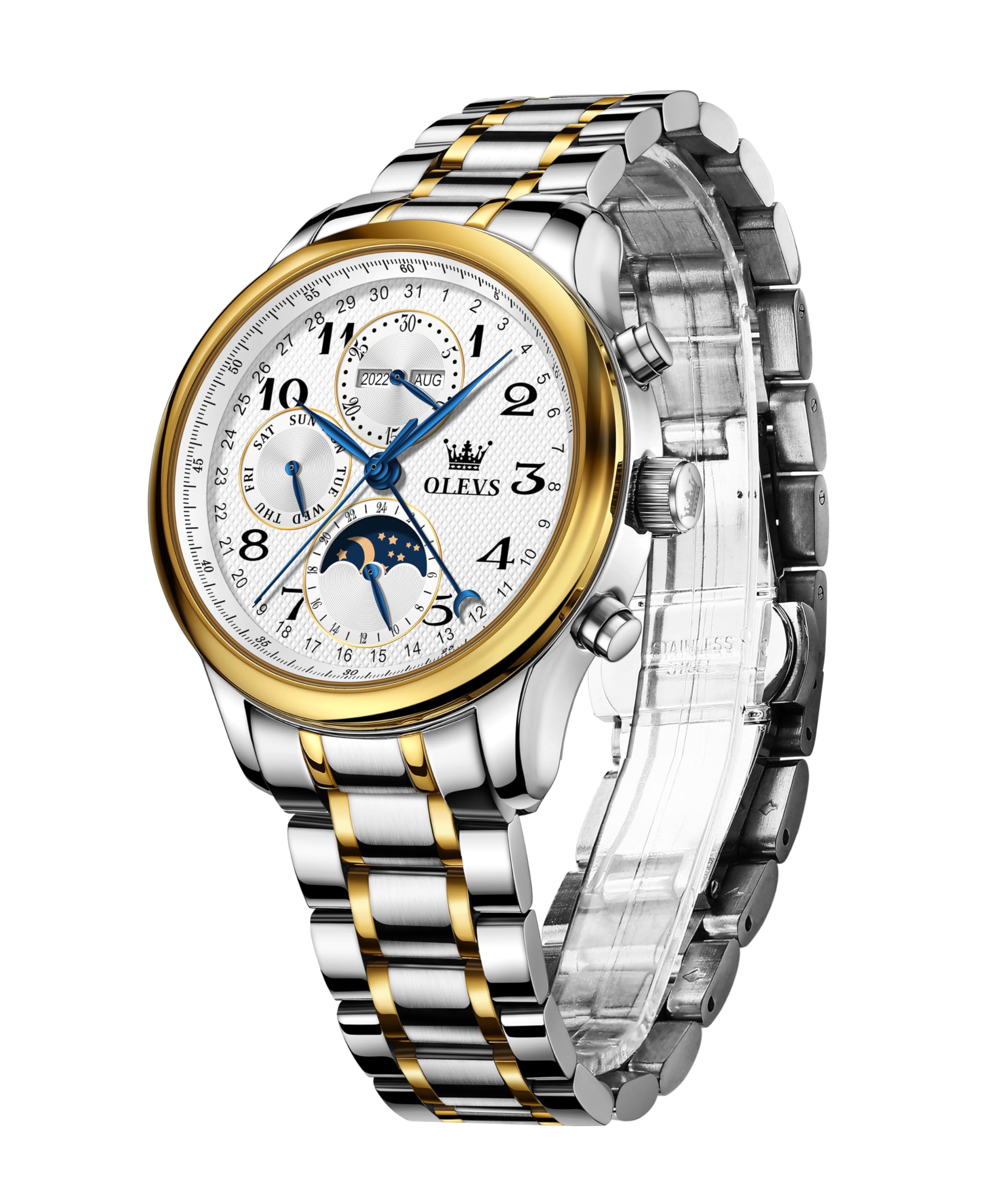 Montre automatique pour homme OLEVS étanche 3 ATM calendrier phase de lune